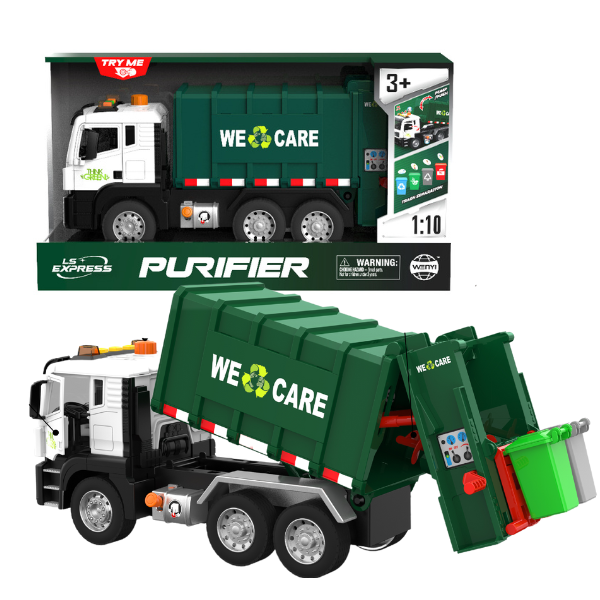 Camion de Gunoi 1:10 cu Inerție, Lumină și Sunet – Jucărie Realistă pentru Copii