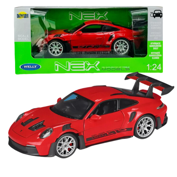 Porsche 911 GT3 RS (992) 1:24 Welly – Mașină Metalică de Colecție cu Detalii Realiste