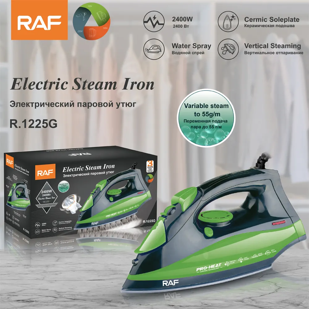 Fier de Călcat cu Aburi RAF R.1225 – 2200W, Talpă Ceramică, Anti-Picurare, Uz Casnic