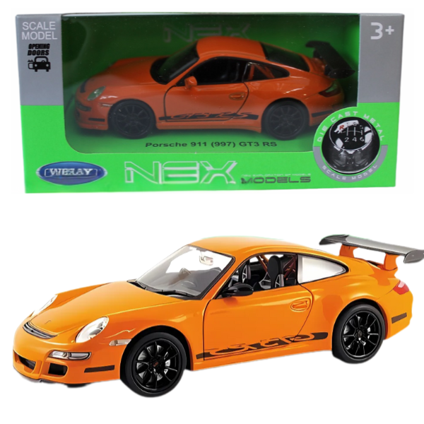 Mașină de colecție PORSCHE 911 GT3 RS 1:24 Welly – model realist, cadru metalic, uși mobile, ideal pentru colecționari