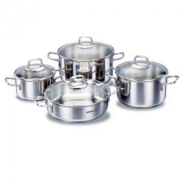 Set veselă PERLA 8 piese din oțel inoxidabil cu capace, fund termic și design elegant