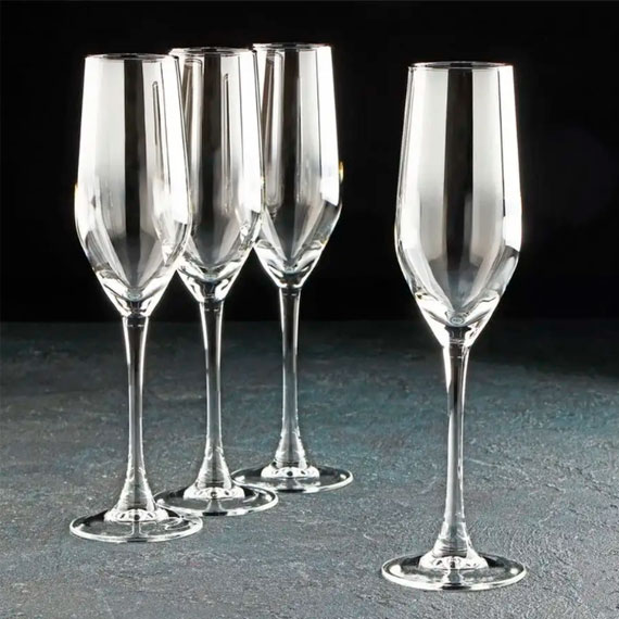 Set pocale pentru șampanie SILVER MIST 160 ml, 4 bucăți - Luminarc, sticlă premium pentru vin spumant