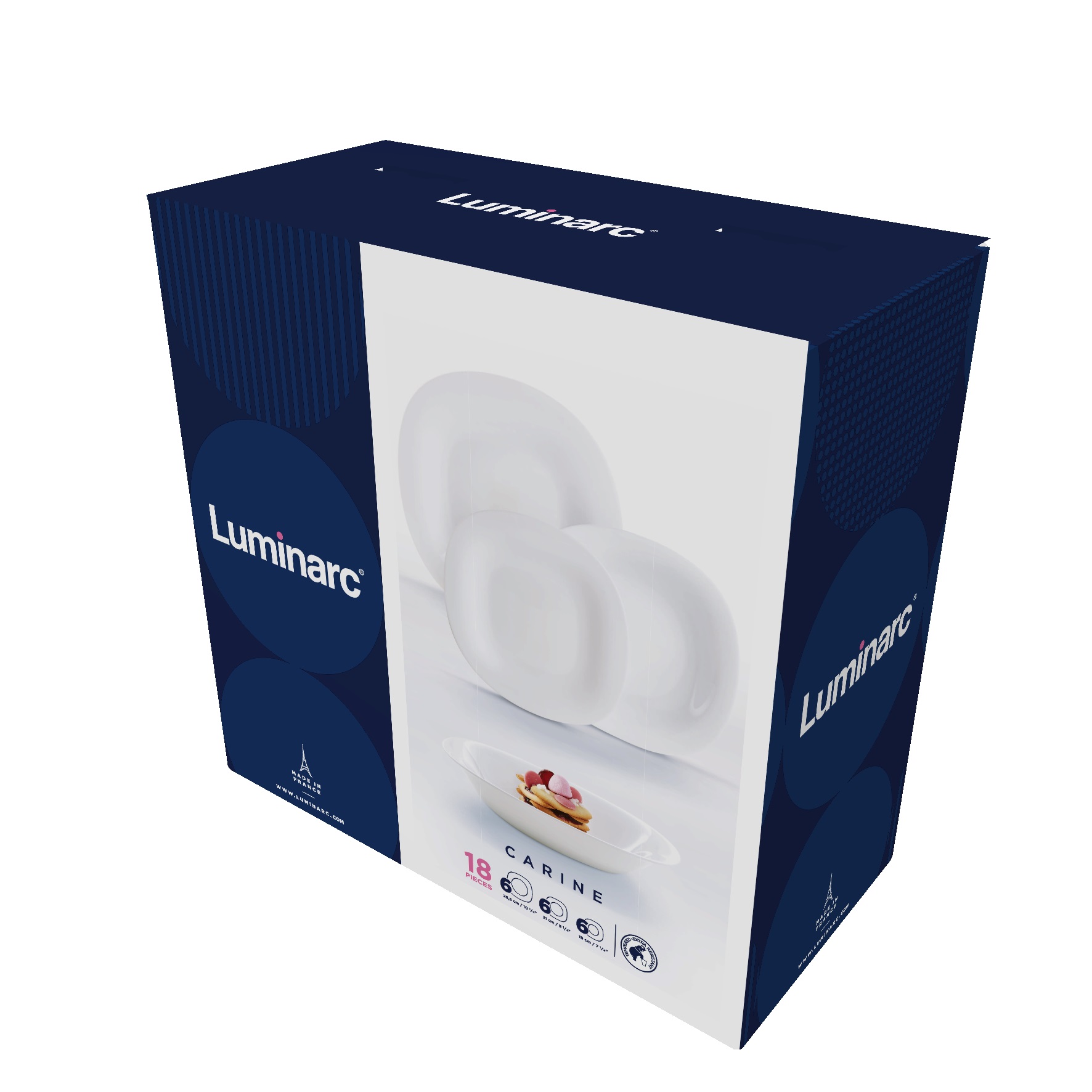 Set veselă CARINE BLANC 18 piese Luminarc, farfurii din vitro-ceramică rezistente, pentru 6 persoane