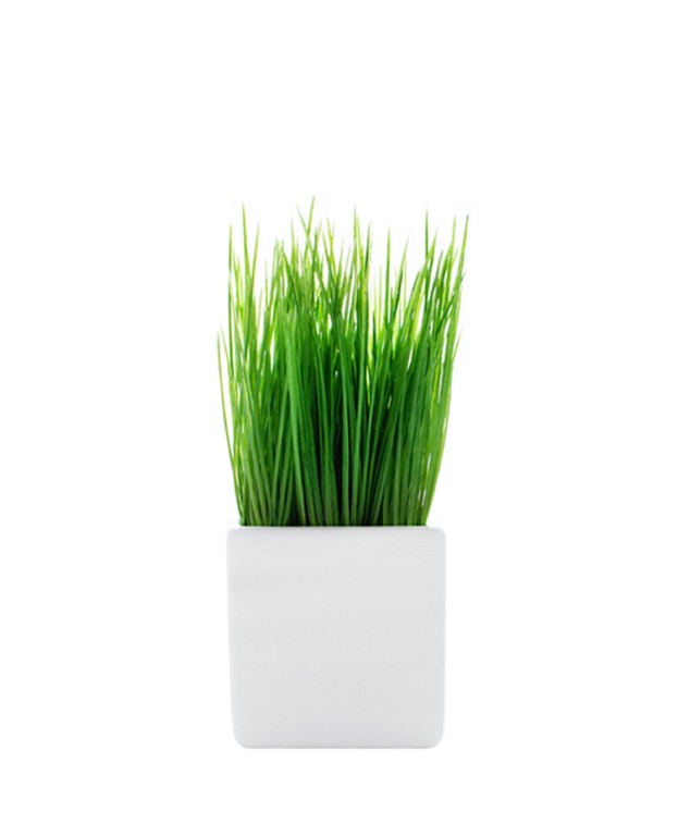 Iarbă-gazon în ghiveci alb 10x23 cm - Plante decorative din plastic pentru interior și exterior