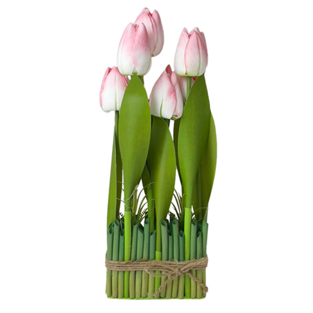 Compoziție cu flori artificiale LALELE roz 39 cm – Decor elegant