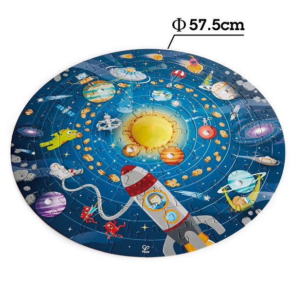 Puzzle „Sistemul Solar” – Descoperă universul cu 102 piese, planete din lemn și soare LED strălucitor