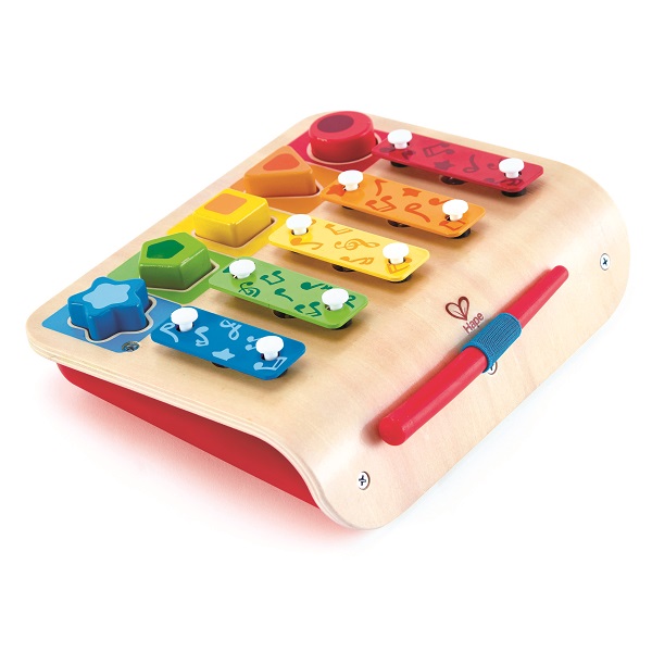 Xilofon din lemn cu forme de sortat – jucărie educativă colorată Hape