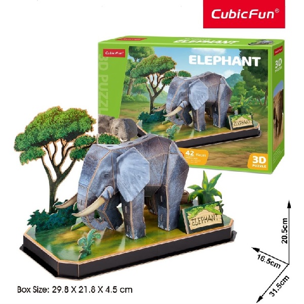 Puzzle 3D „Elefant” – Descoperă lumea animalelor, 42 de piese