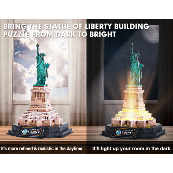Puzzle 3D Statuia Libertății cu Iluminare LED – 79 Piese, CubicFun, Model Detaliat al Simbolului Libertății