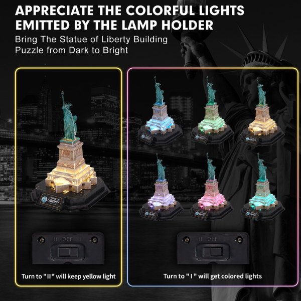Puzzle 3D Statuia Libertății cu Iluminare LED – 79 Piese, CubicFun, Model Detaliat al Simbolului Libertății