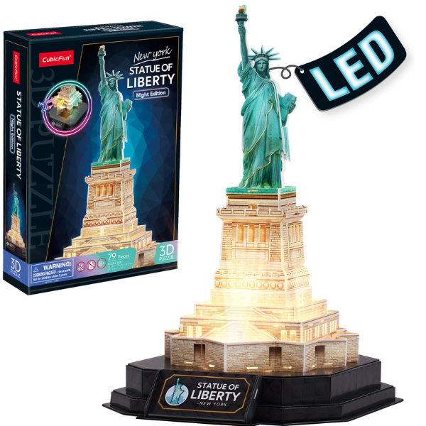 Puzzle 3D Statuia Libertății cu Iluminare LED – 79 Piese, CubicFun, Model Detaliat al Simbolului Libertății