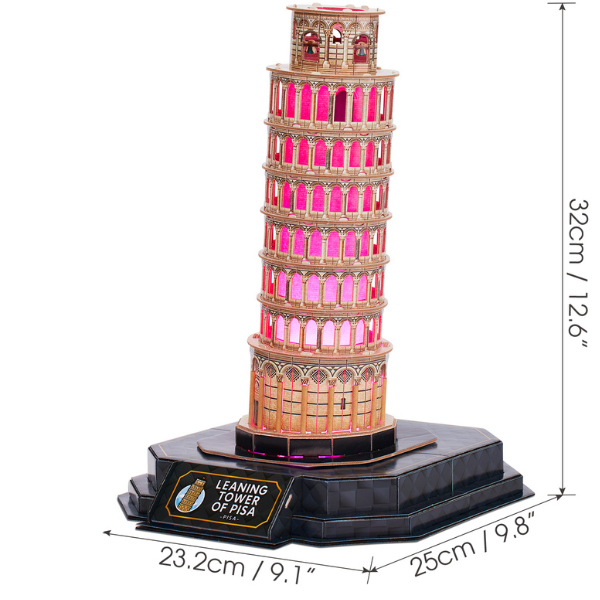 Puzzle 3D Turnul din Pisa cu Iluminare LED – 42 Piese, CubicFun, Model Detaliat al Monumentului Italian