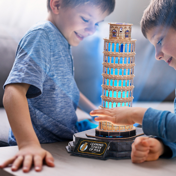 Puzzle 3D Turnul din Pisa cu Iluminare LED – 42 Piese, CubicFun, Model Detaliat al Monumentului Italian
