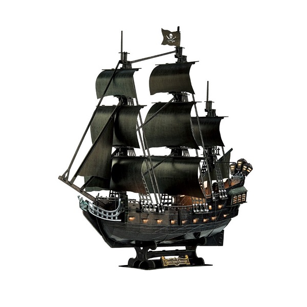 Puzzle 3D Corabie de Pirați „Răzbunarea Reginei Anne” cu Iluminare LED, 293 Piese, CubicFun – Model Detaliat al Navei Legendare