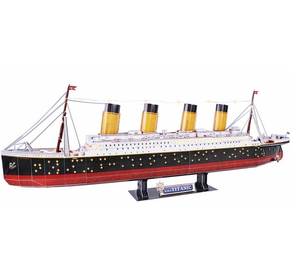 Puzzle 3D „Titanic” cu Iluminare LED, 266 Piese, CubicFun – Model Detaliat al Legendarului Vapor