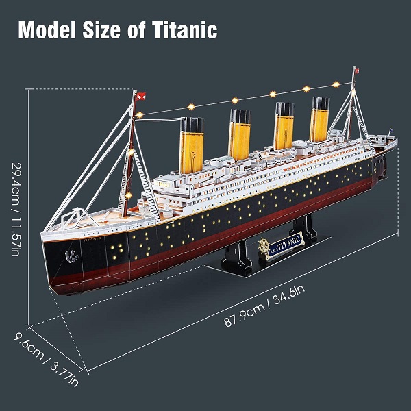 Puzzle 3D „Titanic” cu Iluminare LED, 266 Piese, CubicFun – Model Detaliat al Legendarului Vapor