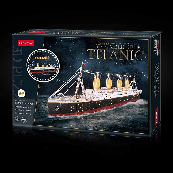 Puzzle 3D „Titanic” cu Iluminare LED, 266 Piese, CubicFun – Model Detaliat al Legendarului Vapor