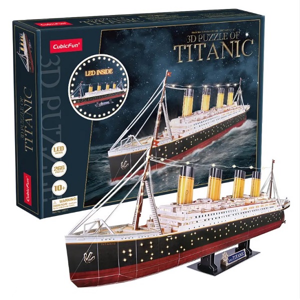 Puzzle 3D „Titanic” cu Iluminare LED, 266 Piese, CubicFun – Model Detaliat al Legendarului Vapor