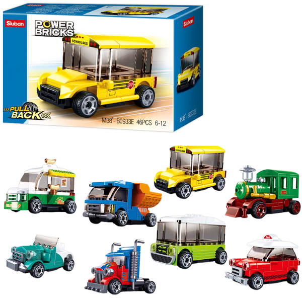 Set construcție Transport urban cu inerție – 8 modele Sluban, 41-57 piese, jucărie educativă