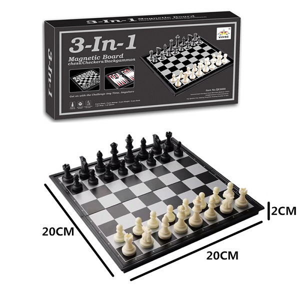 Joc 3 în 1 Șah, Dame și Narde pe Magnet – Essa Toys, pentru copii între 6-12 ani