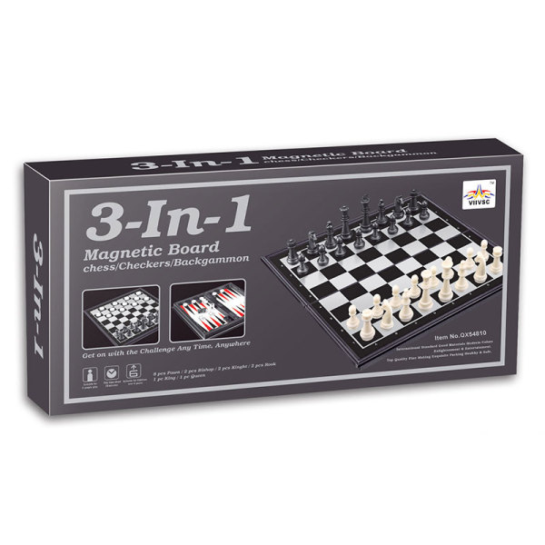 Joc 3 în 1 Șah, Dame și Narde pe Magnet – Essa Toys, pentru copii între 6-12 ani