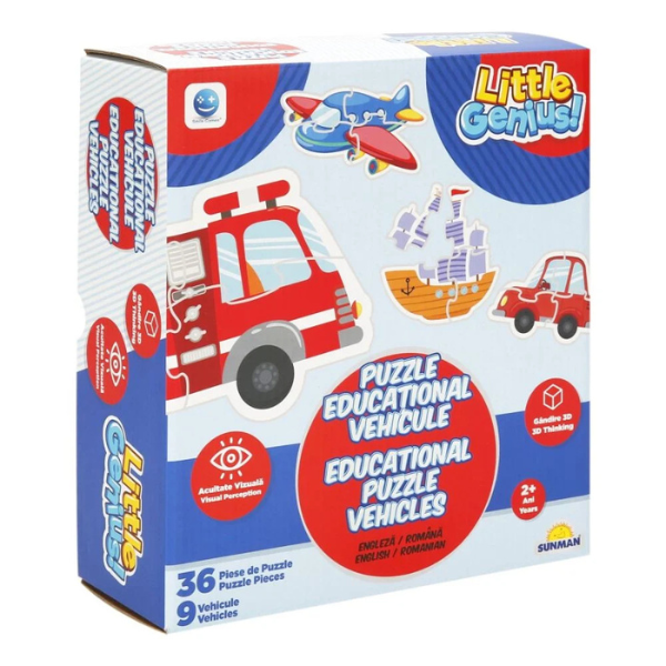 Puzzle educațional cu vehicule | 36 de piese pentru dezvoltarea cognitivă a copiilor