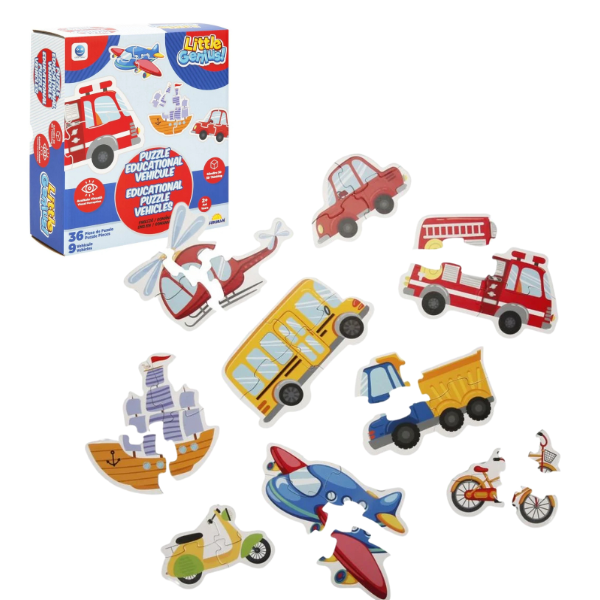 Puzzle educațional cu vehicule | 36 de piese pentru dezvoltarea cognitivă a copiilor