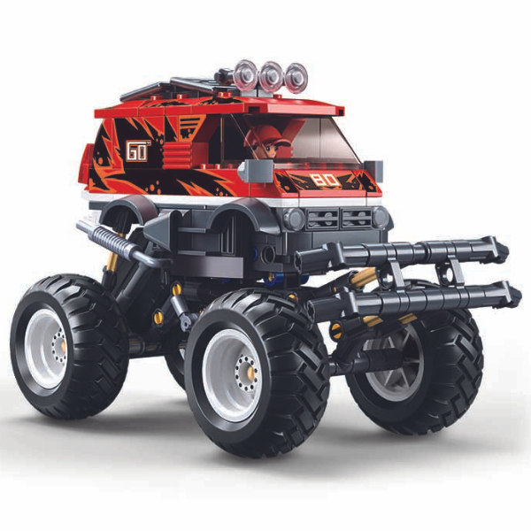 Set de construcție „Monster Truck roșu” cu inerție, 261 piese, jucărie educativă, Sluban Power Bricks