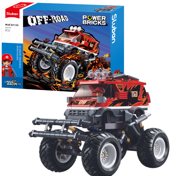 Set de construcție „Monster Truck roșu” cu inerție, 261 piese, jucărie educativă, Sluban Power Bricks