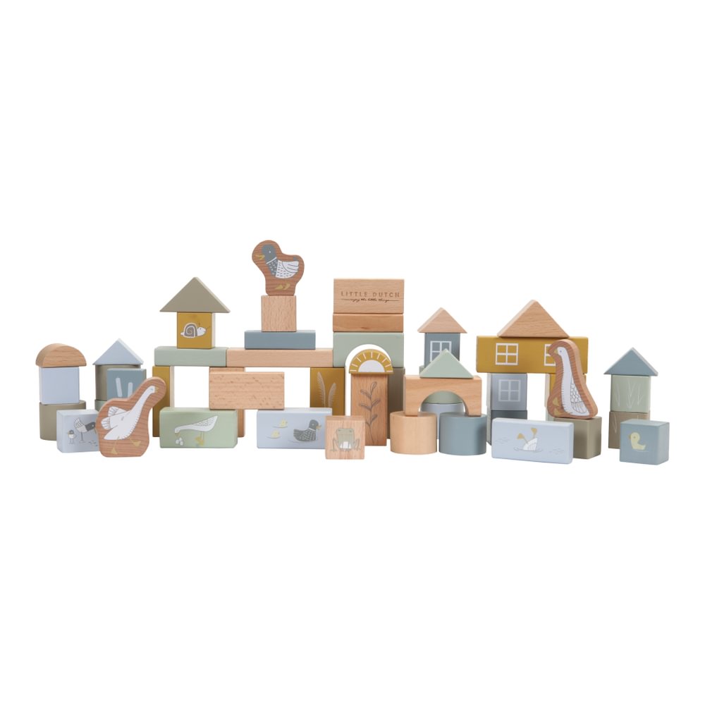 Cuburi de constructie din lemn - Albastre - Little Dutch