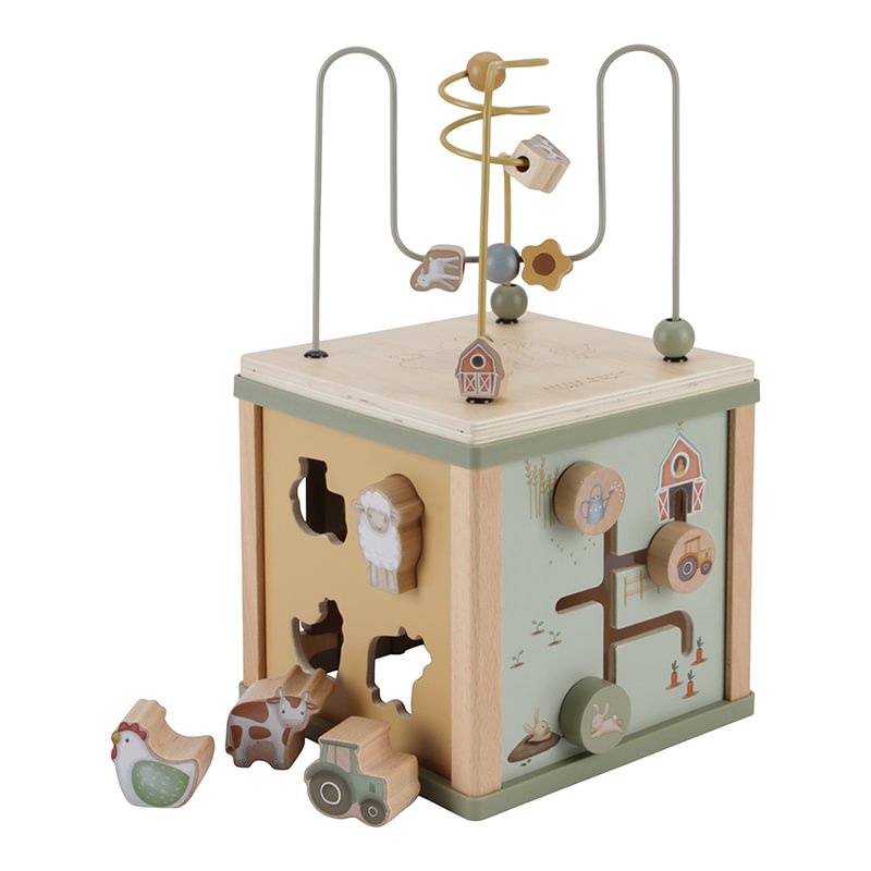 Jucarie din lemn FSC - Cub cu Activitati - Little Farm - Little Dutch