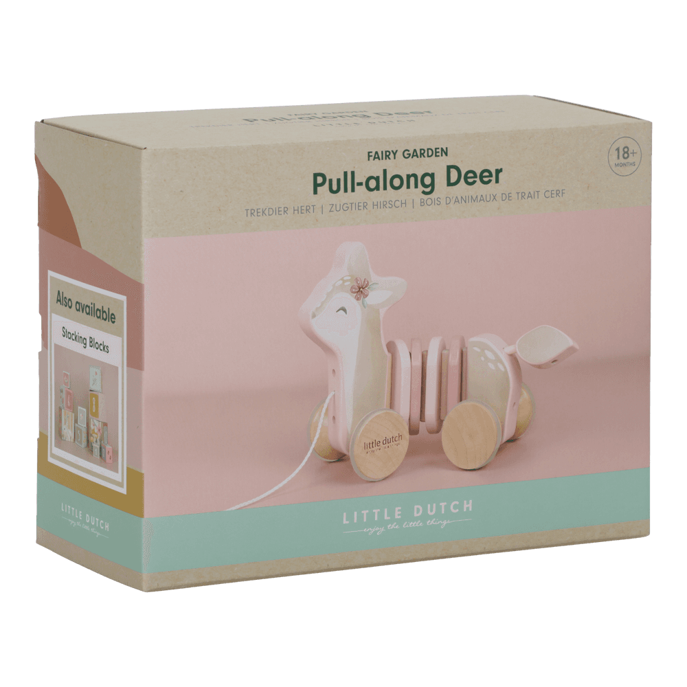 Jucarie din lemn FSC cu roti si snur pentru tras - Caprioara - Fairy Garden - Little Dutch 
