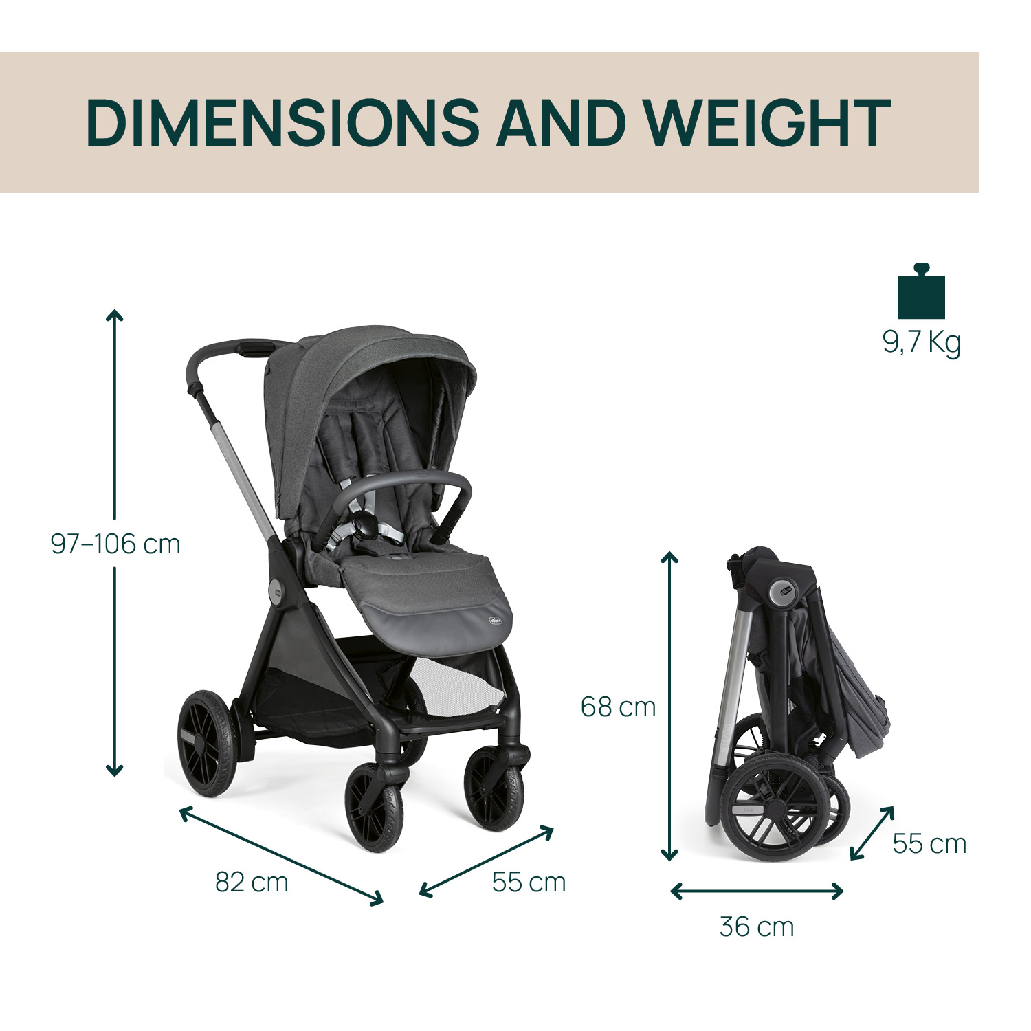 Carucior Chicco Bellagio, Black Satin