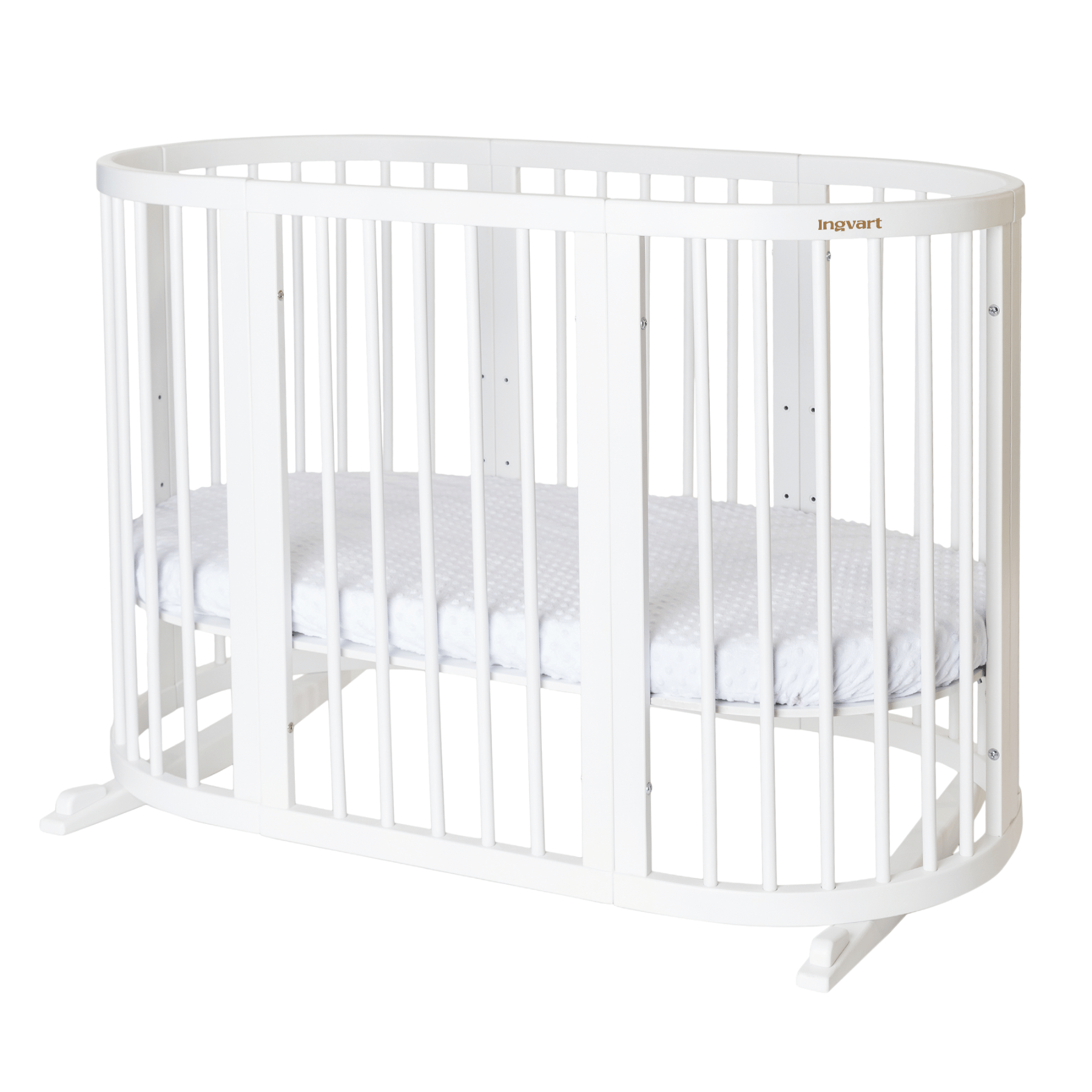 Patuc transformabil pentru copii 9 in 1 Smart Bed Rotund Alb, 72x72x120cm