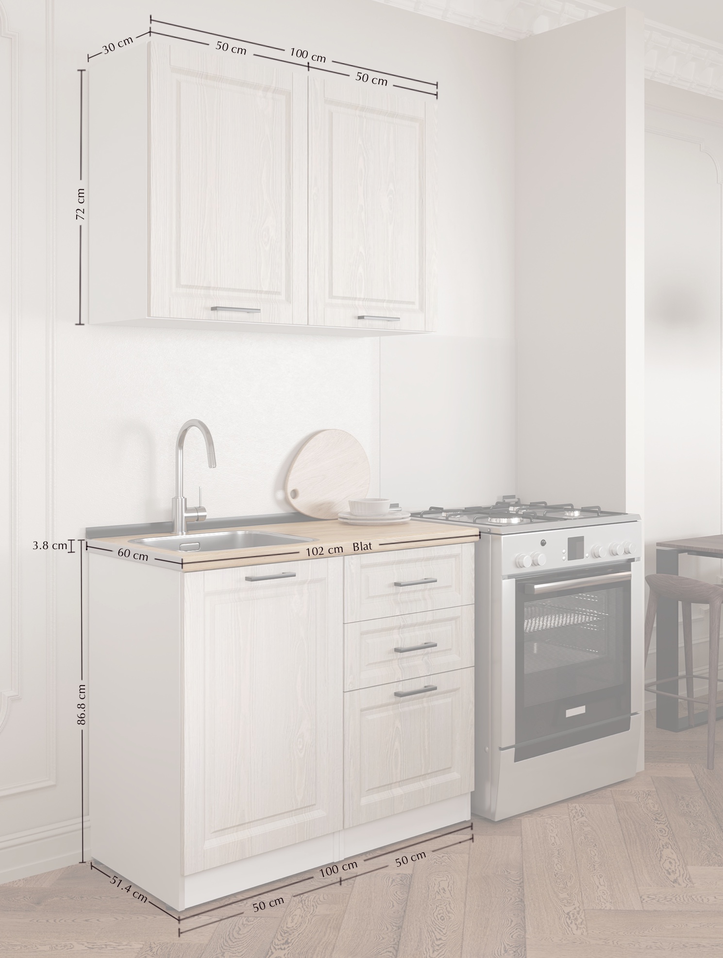 Kitchen: Melisa Classic, Gold Oak, 100 cm.