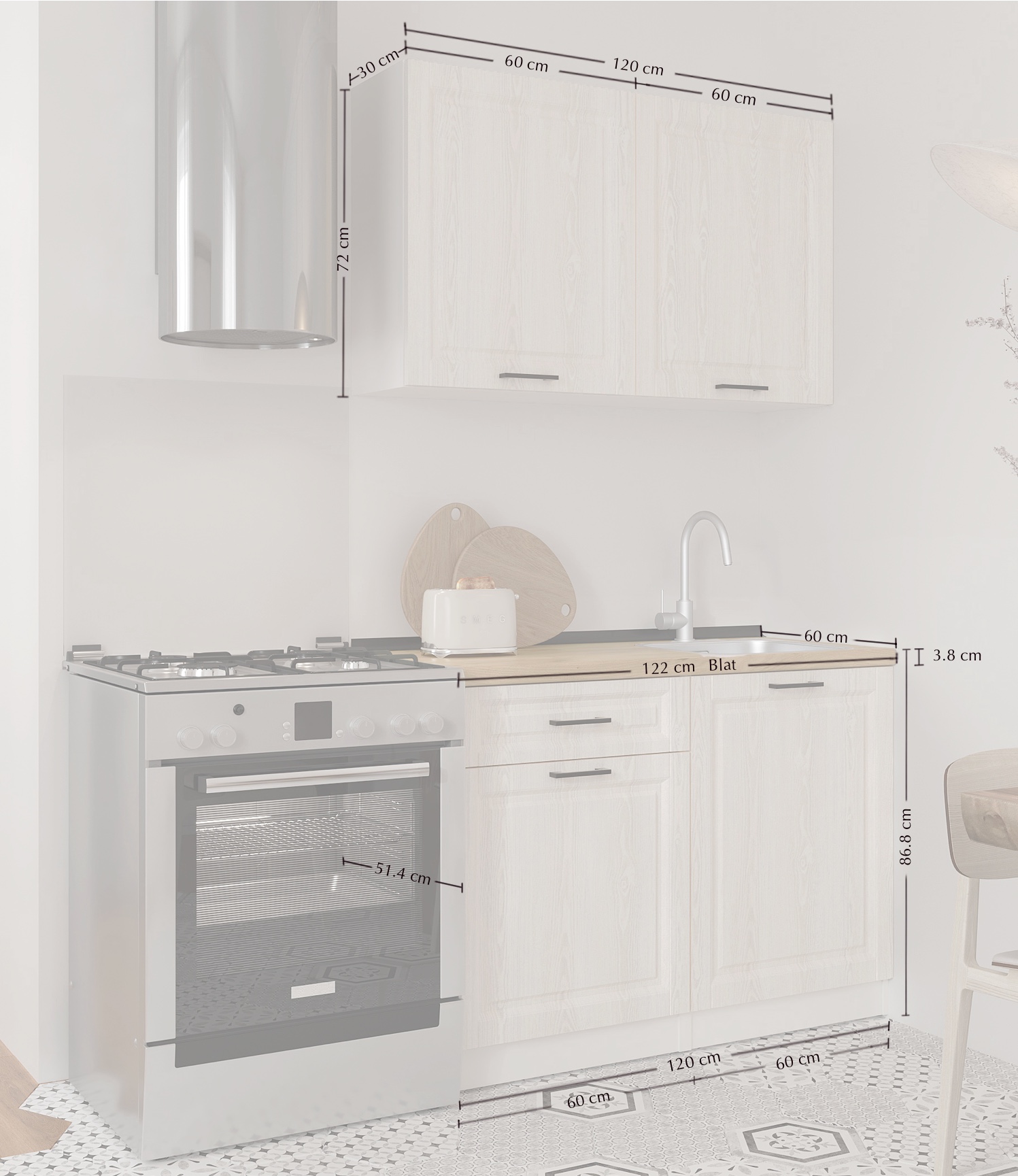 Кухонный гарнитур: Felisa Classic, Мрамор, 120 см