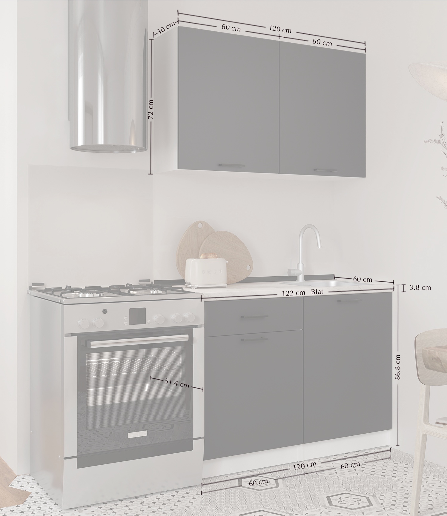 Set bucătărie: Felisa Modern, Stejar Auriu, 120 cm