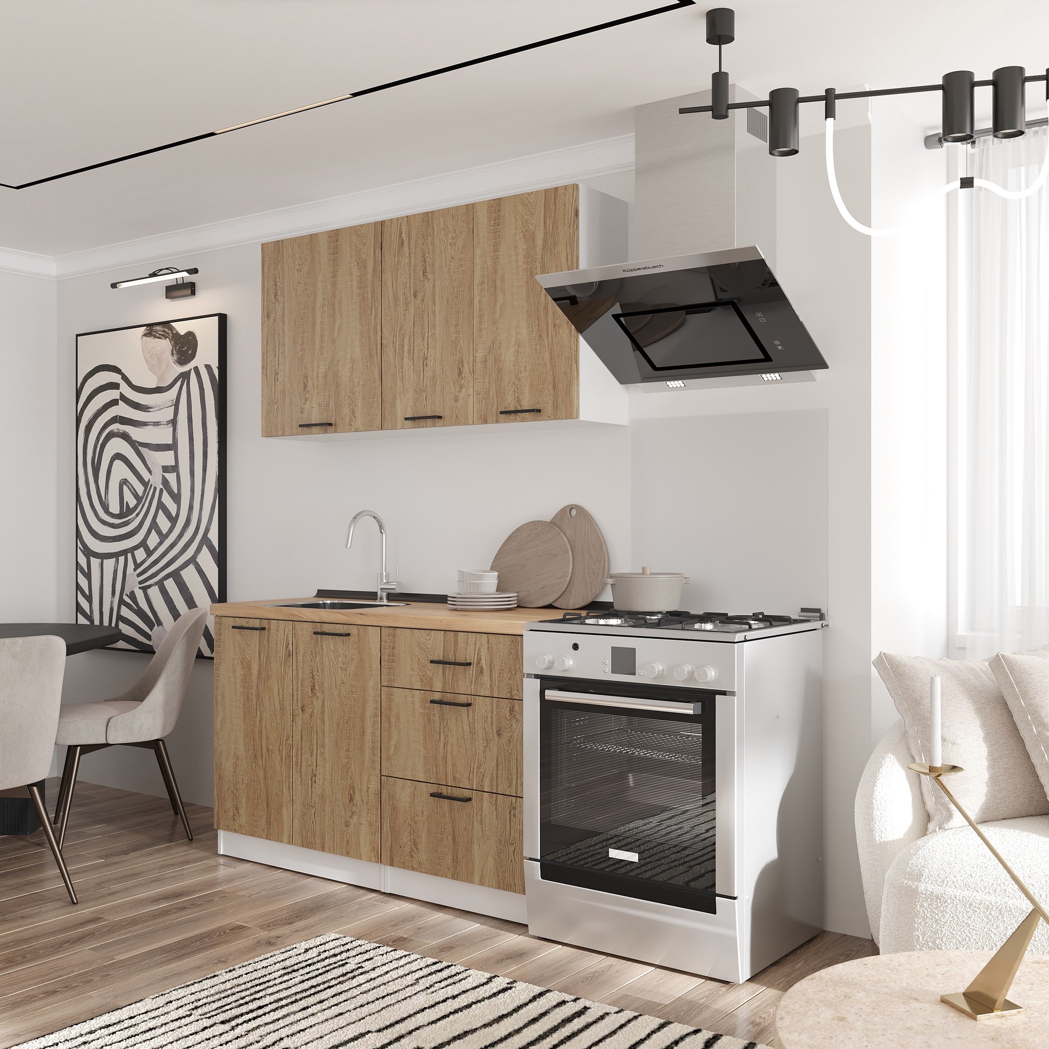 Set bucătărie: Lora Modern, Stejar Auriu, 140 cm