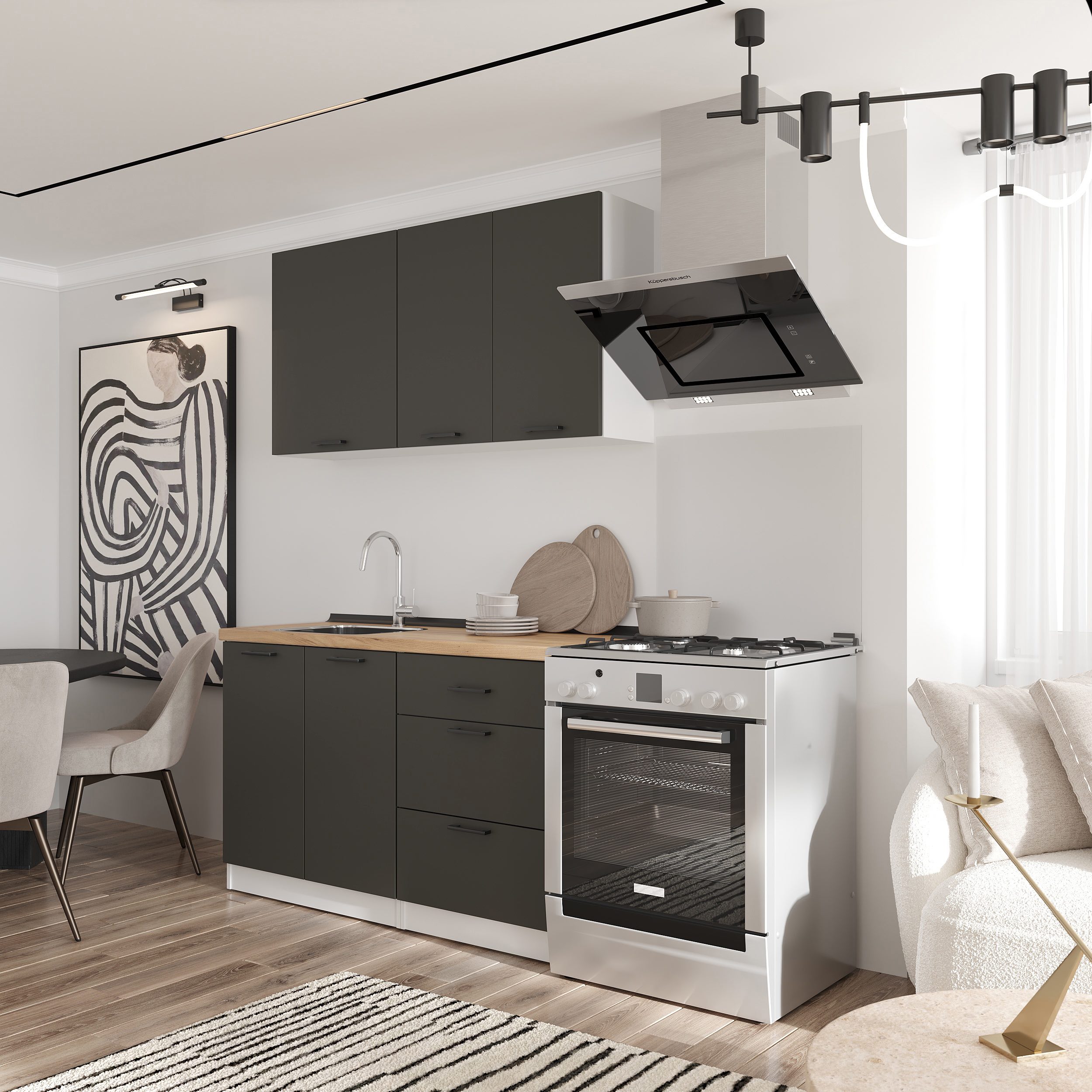 Set bucătărie: Lora Modern, Stejar Auriu, 140 cm