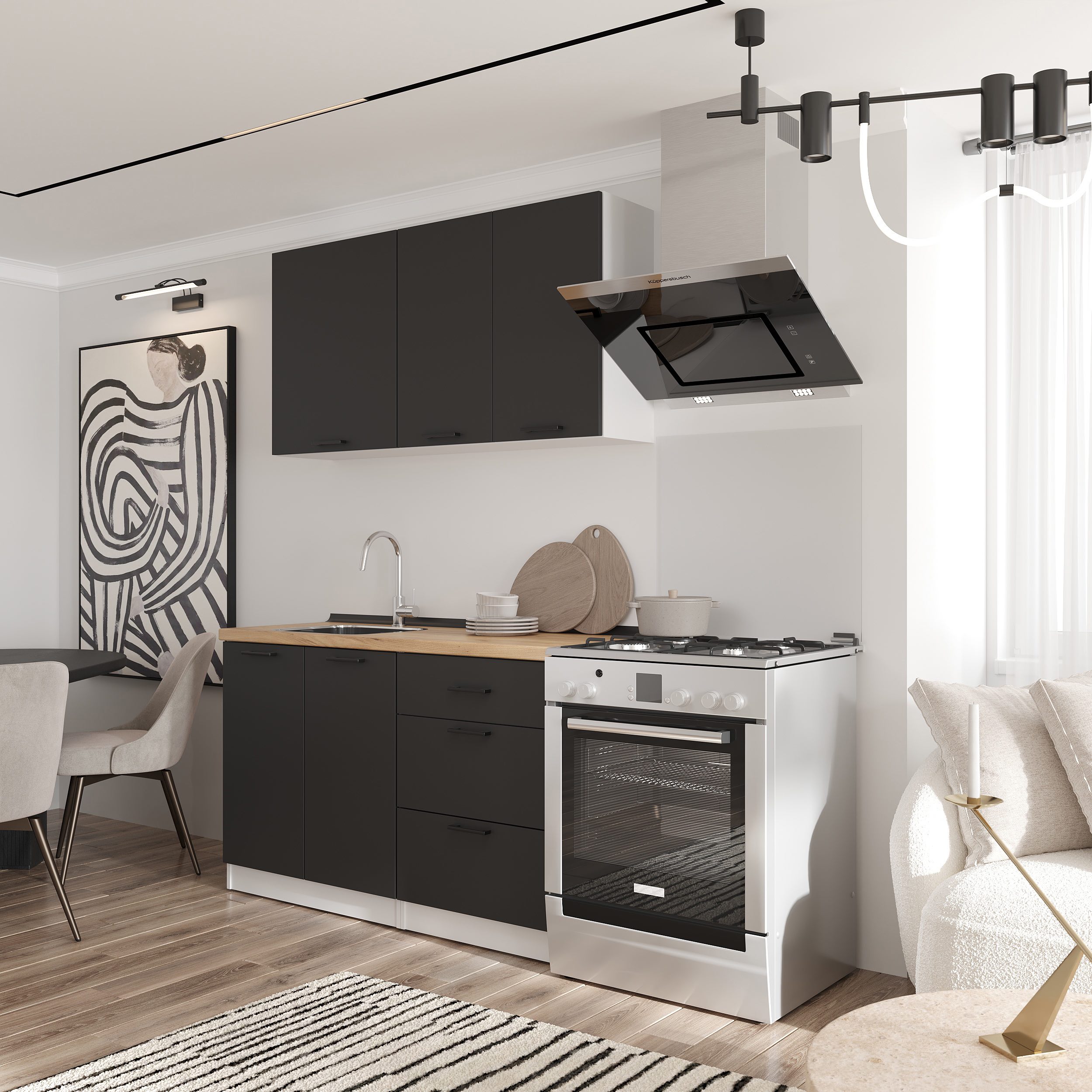 Kitchen: Lora Modern, Gold Oak, 140 cm
