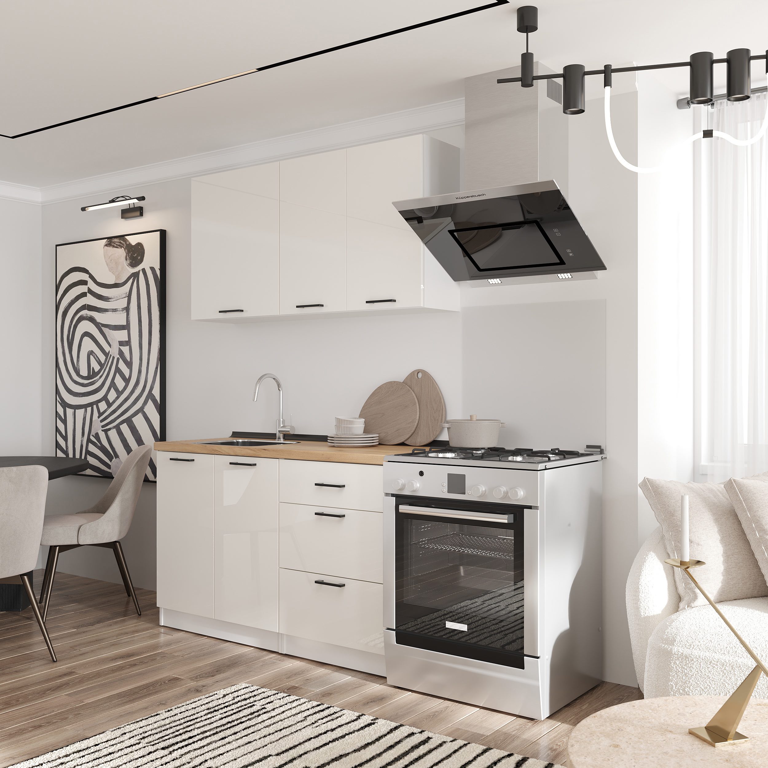 Kitchen: Lora Modern, Gold Oak, 140 cm