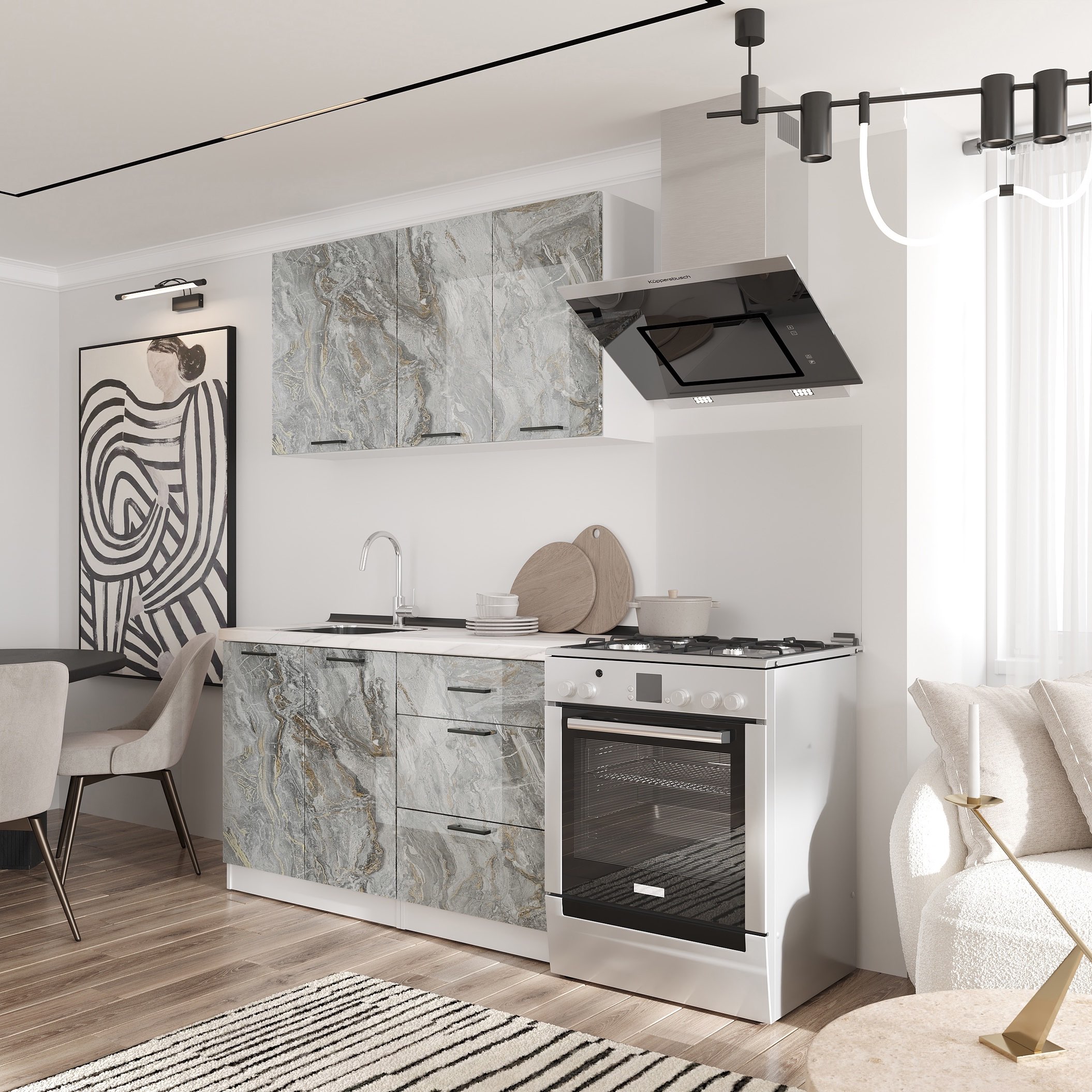 Kitchen: Lora Modern, Marble, 140 cm