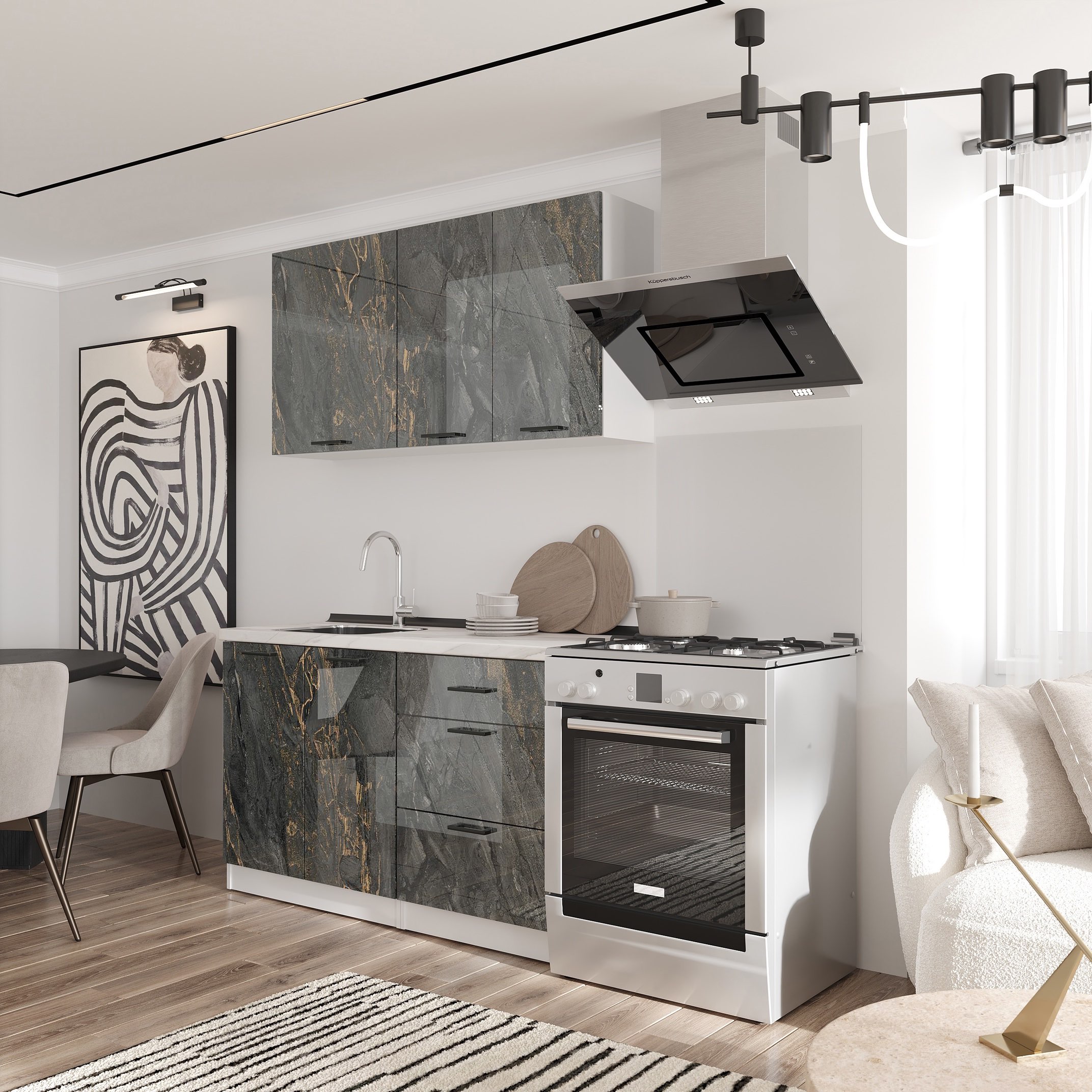 Kitchen: Lora Modern, Marble, 140 cm