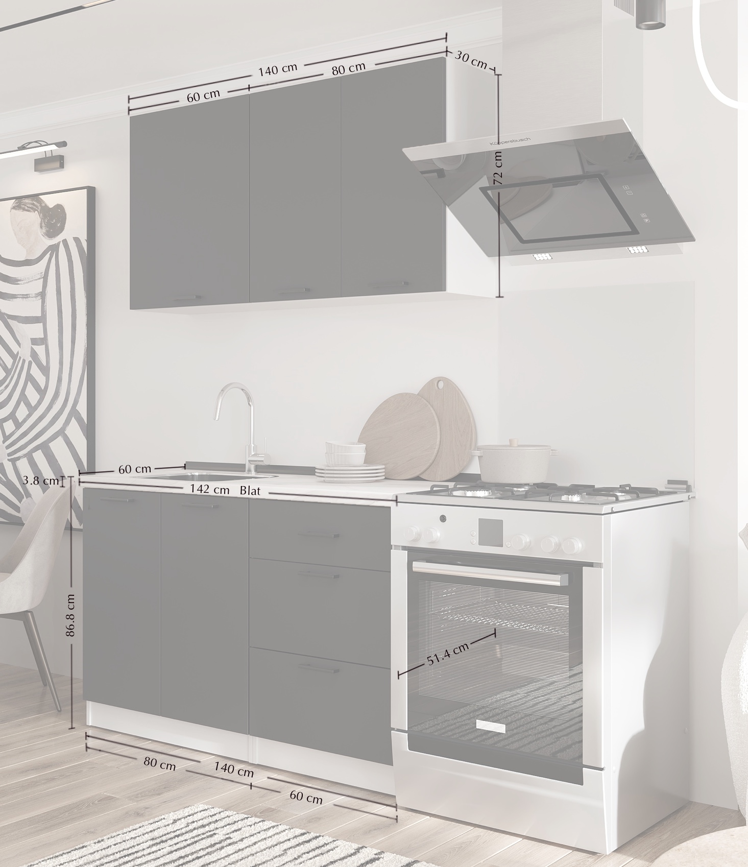 Set bucătărie: Lora Modern, Stejar Auriu, 140 cm