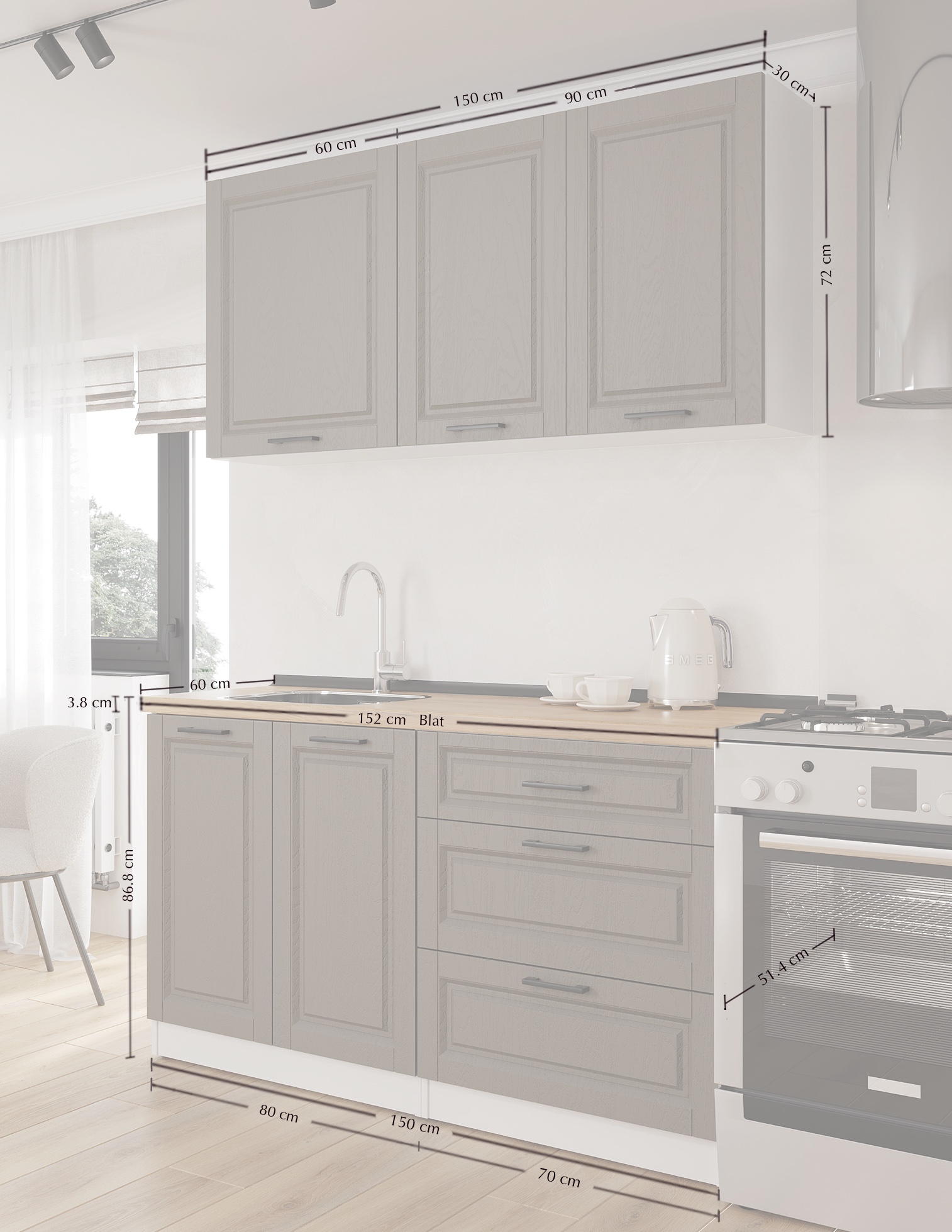 Kitchen: Alice Classic, Marble, 150 cm