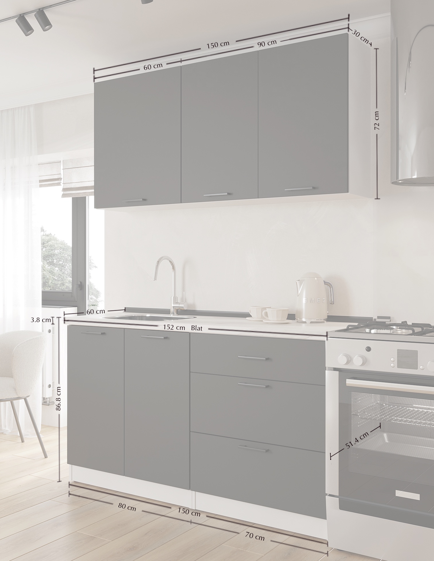 Kitchen: Alice Modern, Marble, 150 cm