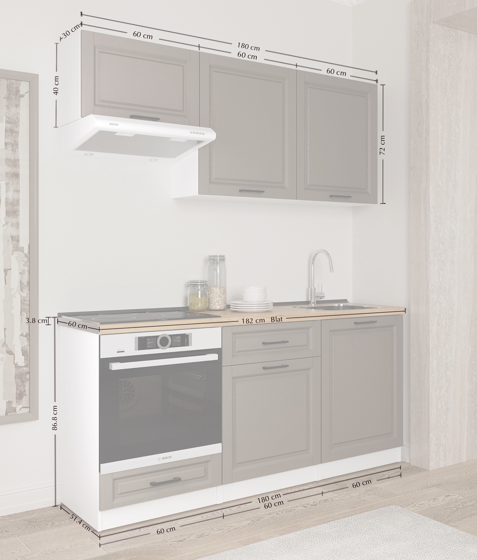 Кухонный гарнитур: Luiza Classic, Мрамор, 180 см