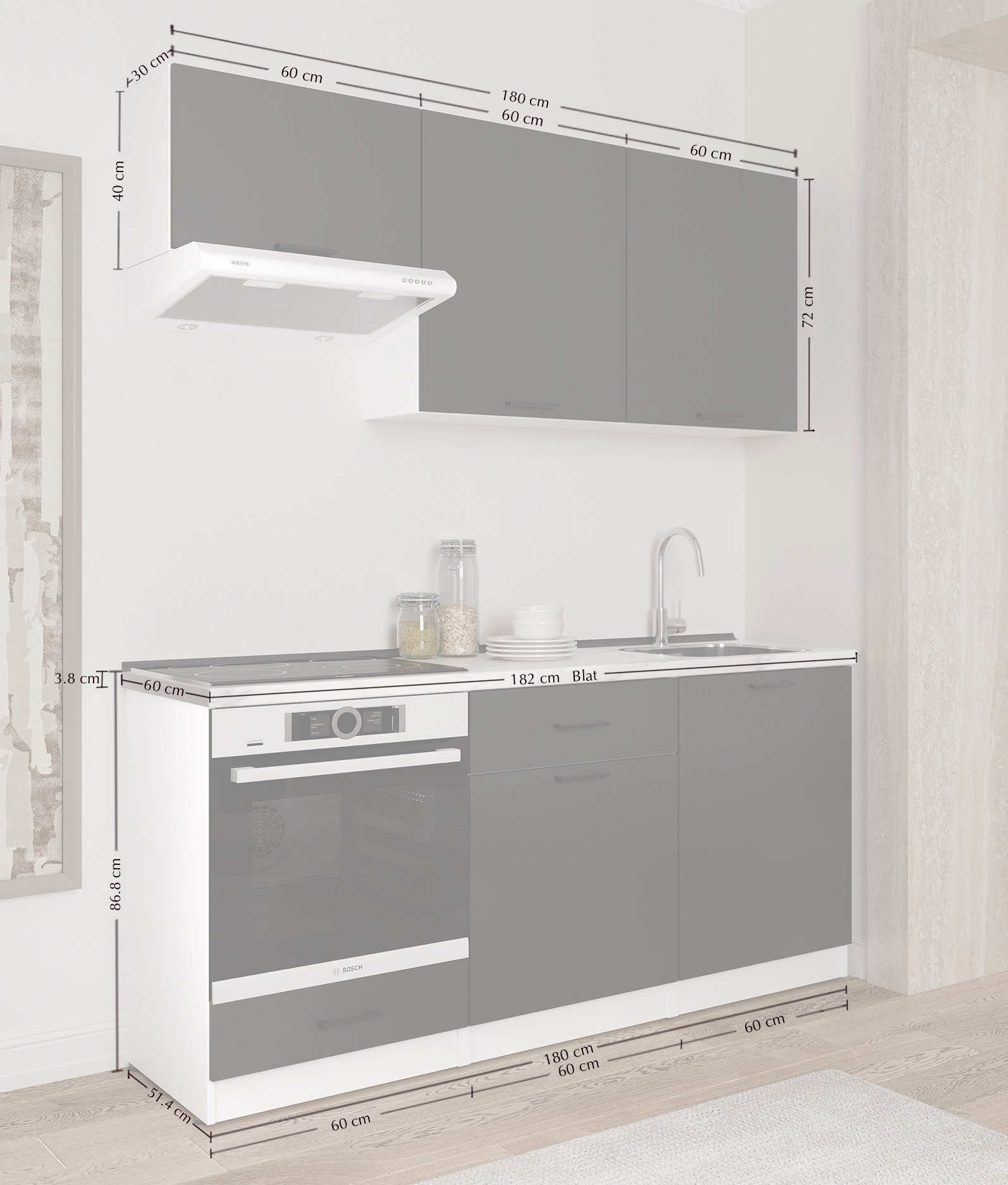Кухонный гарнитур: Luiza Modern, Мрамор, 180 см