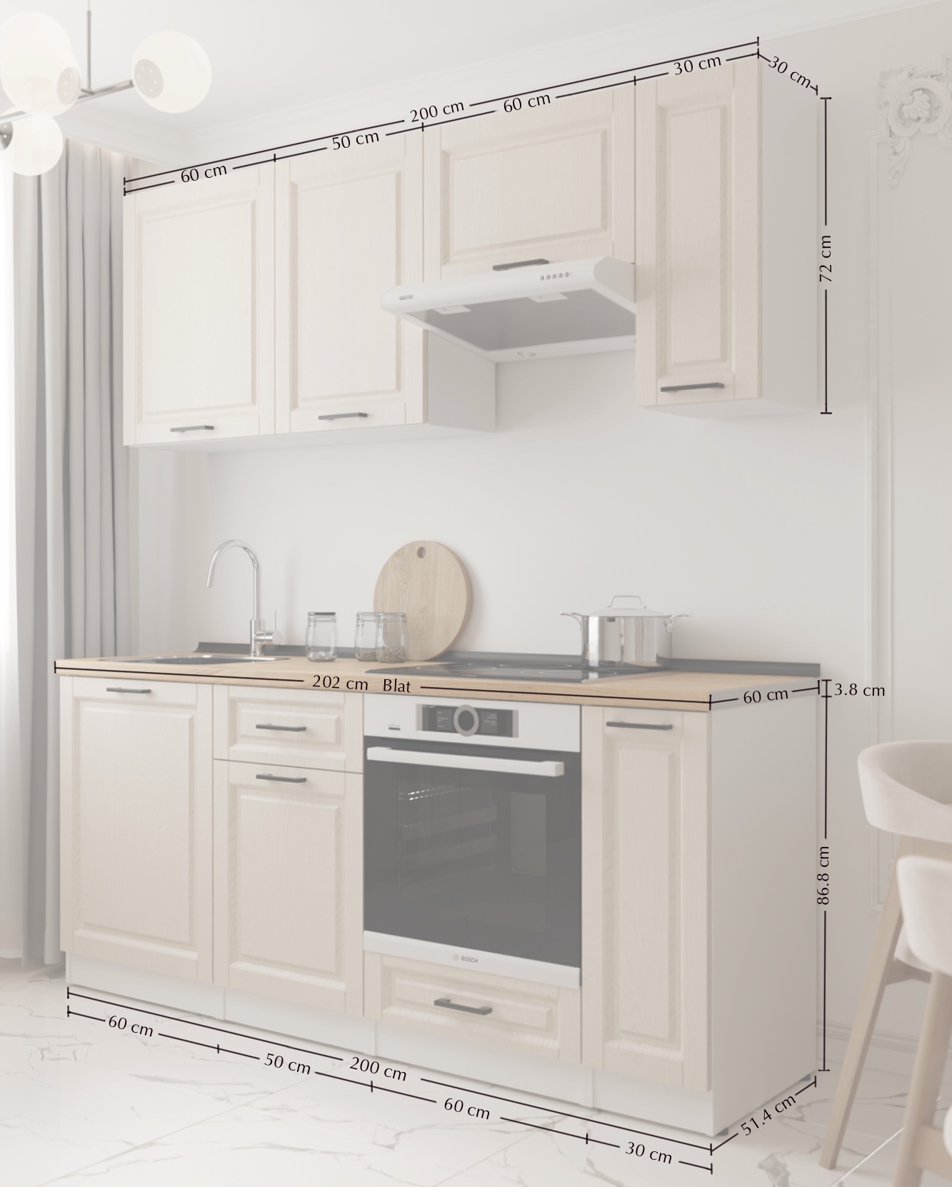 Kitchen: Regina "A" Classic, Мрамор, 200 cm