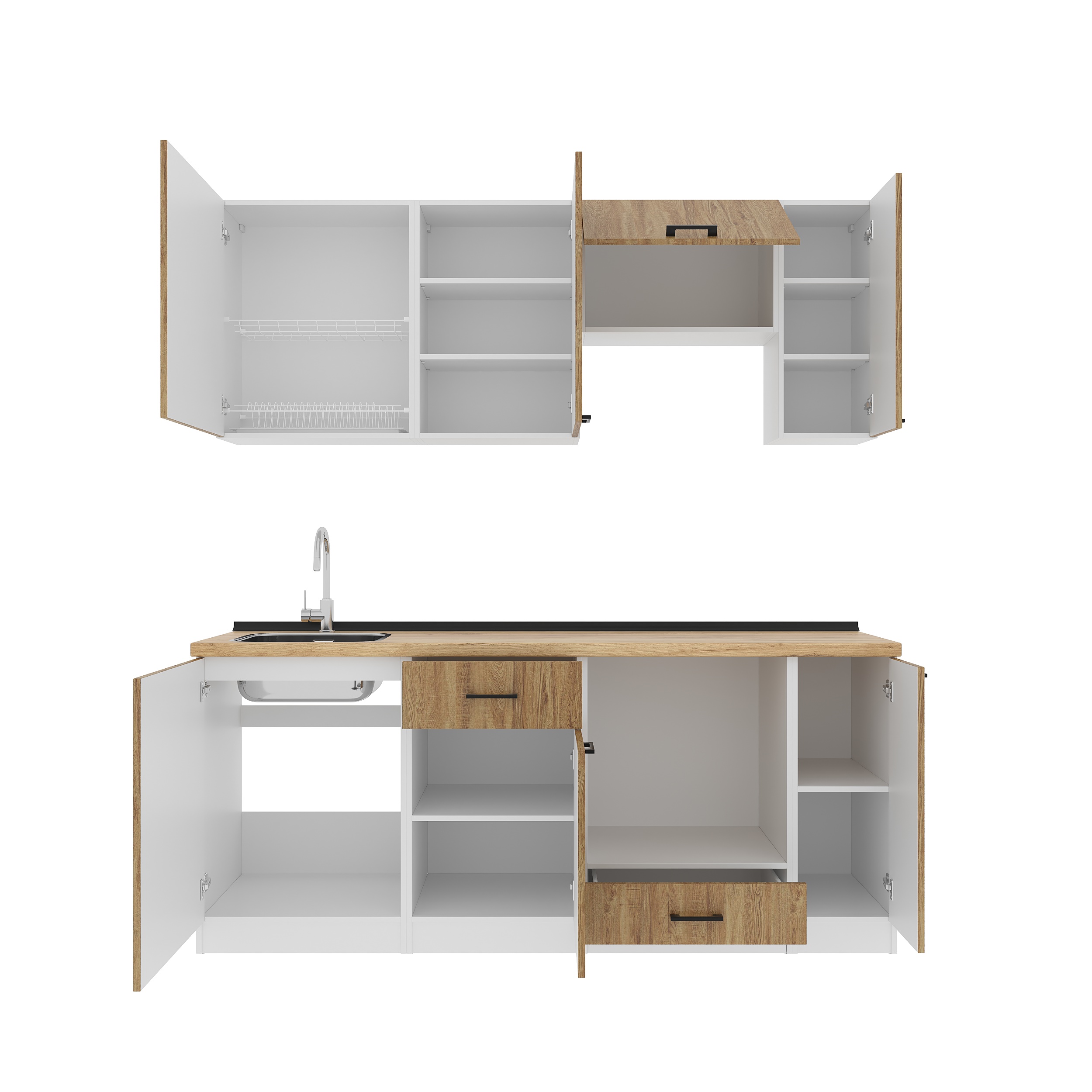 Set bucătărie: Regina "A" Modern, Stejar Auriu, 200 cm
